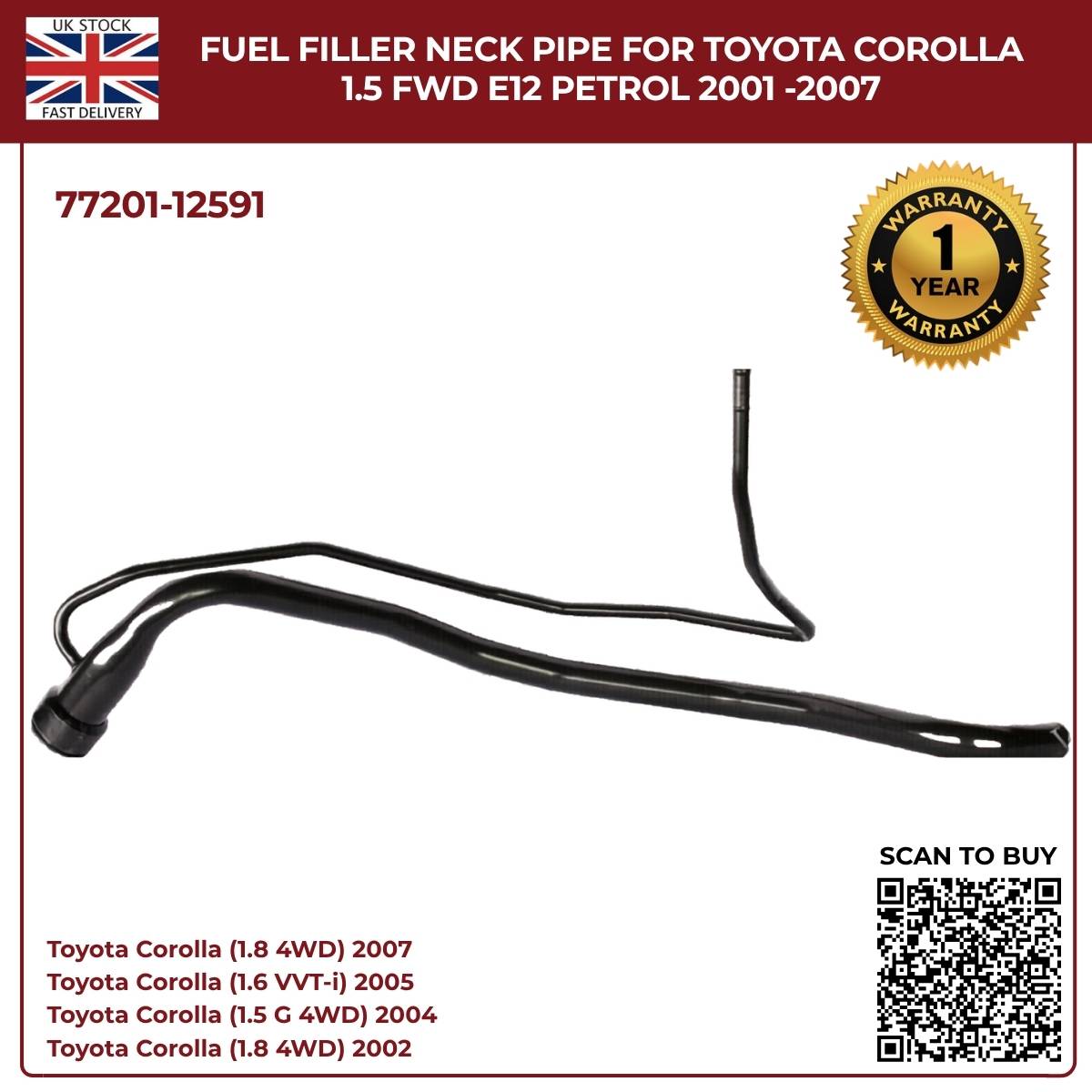 NEUER COROLLA FIELDER AXIO KRAFTSTOFFTANK-FÜLLHALS METALLROHR 77201-12700 