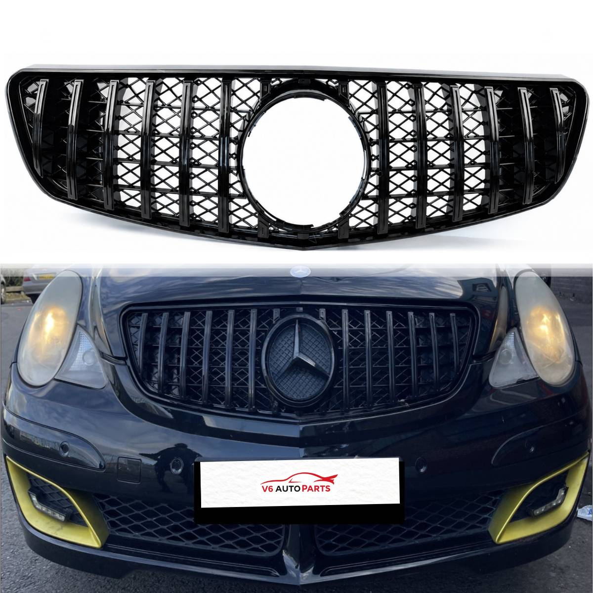 For Mercedes R-Class W251 AMG R300L Panamericana GT Front Bumper Grille – Gloss Black (2006–2010)