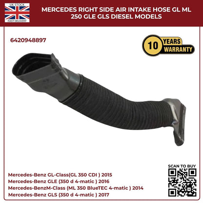 Mercedes Right Side Air Intake Hose - GL, ML, GLE, GLS Diesel Models 6420948897