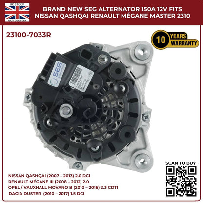 Alternator 23100‑7033R 12V 150A – Renault Master MK3, Vauxhall Movano B MK2, Nissan NV400