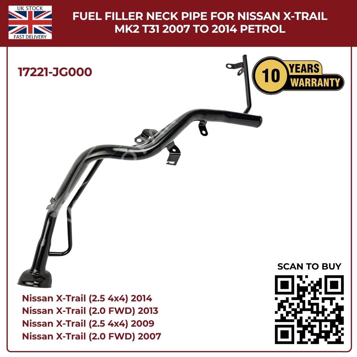 Fuel Filler Neck Pipe for Nissan X‑Trail MK2 T31 (2007–2014) Petrol – OEM Replacement 17221‑JG000