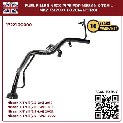 Fuel Filler Neck Pipe for Nissan X‑Trail MK2 T31 (2007–2014) Petrol – OEM Replacement 17221‑JG000