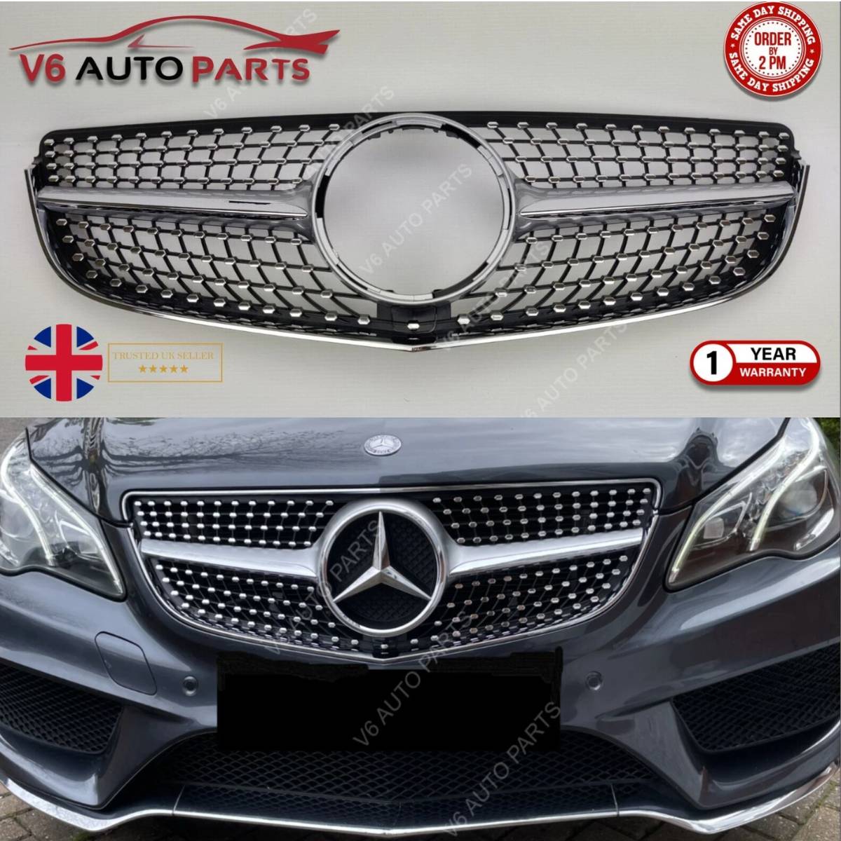 For Mercedes‑Benz E‑Class W207 (2013‑2016) Front Radiator Diamond AMG Style Grille – Fits E300, E350, E550 Coupe & Convertible
