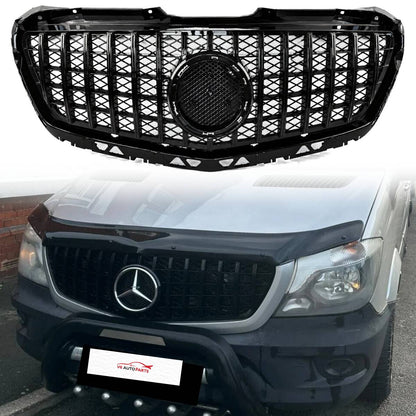 GT Panamericana Style Front Bumper Grille for Mercedes-Benz Sprinter 313 W906 (2013–2018 Facelift) – Gloss Black Radiator Grille Replacement