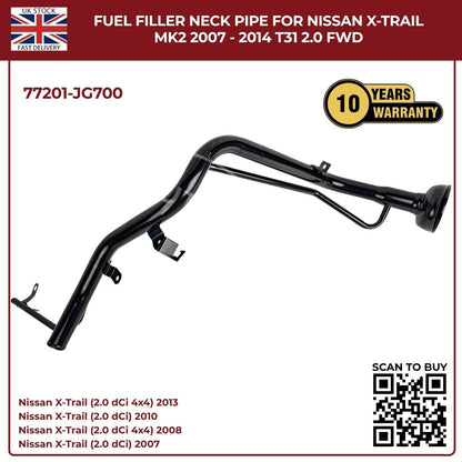 Nissan X‑Trail T31 Fuel Filler Neck Pipe 77201‑JG700 (2007–2014, 2.0 Diesel FWD)