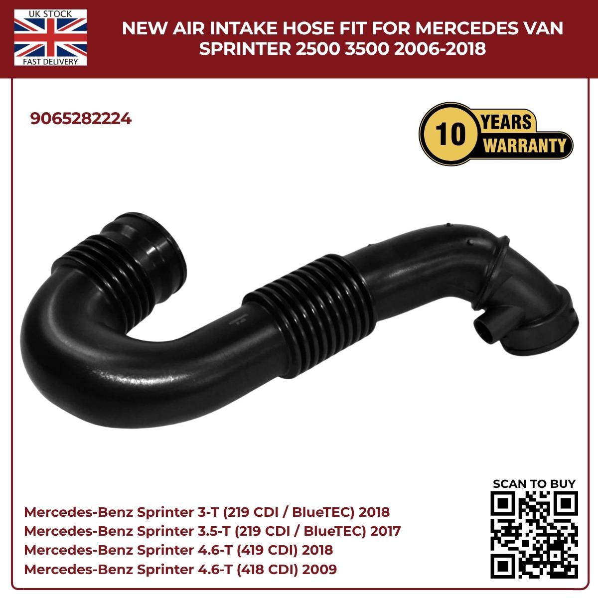 For Mercedes Sprinter Diesel Air Intake Hose A9065282224 (2006–2018, W906 OM642)