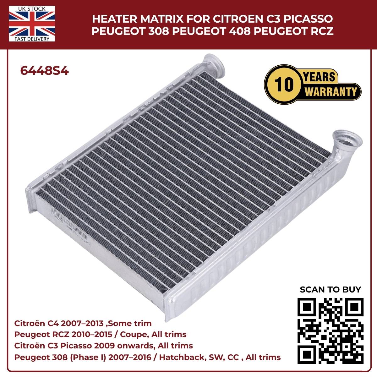 Image of Peugeot 308 Heater Matrix OEM 6448S4 Replacement Part