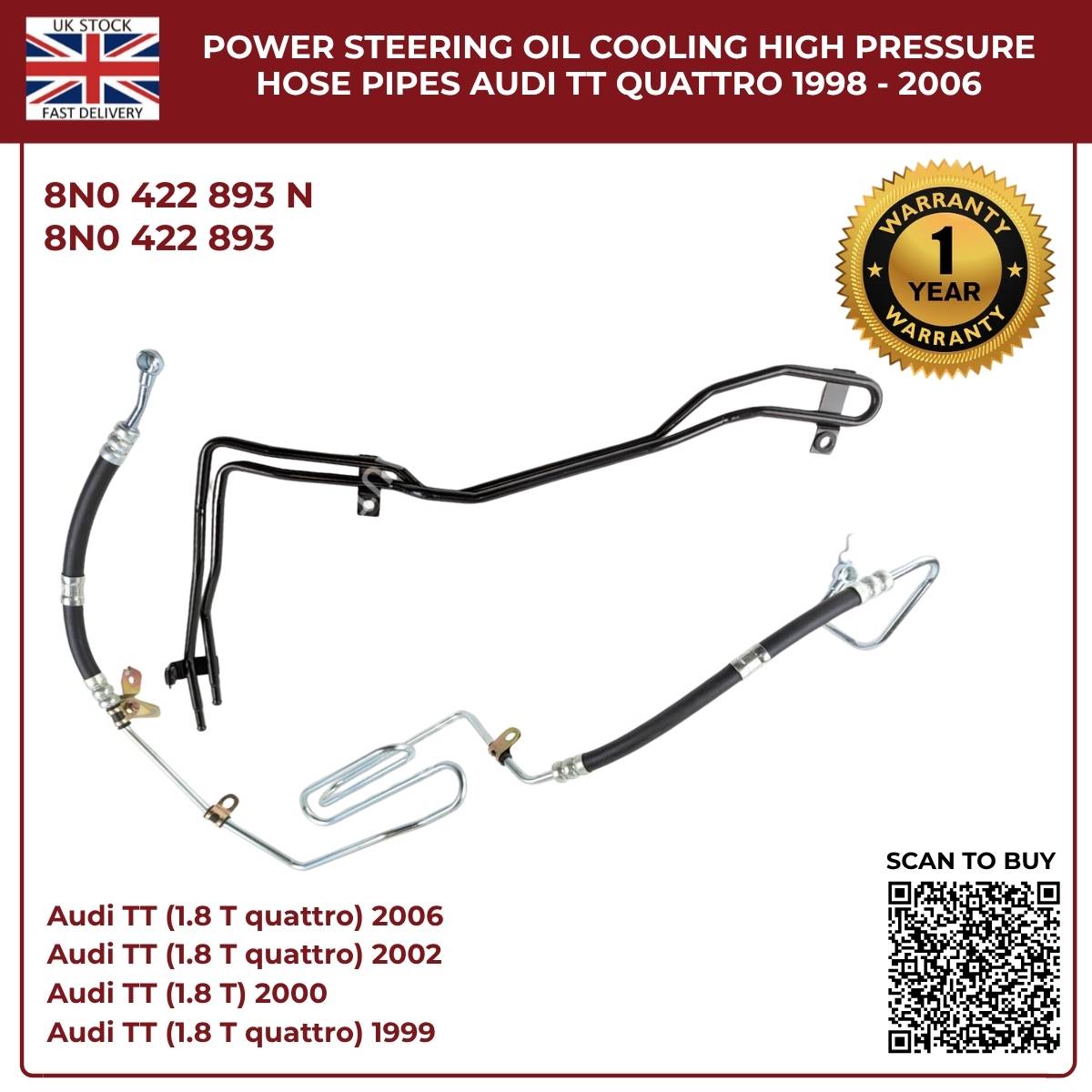 Power Steering Oil Cooling High-Pressure Hose Pipes For Audi TT 8N Quattro 1998–2006  | OEM Replacement