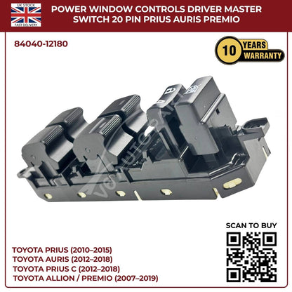 Toyota Lexus Driver Master Power Window Switch – Lock Control Buttons (OEM 84040‑12180, CT200h Prius Corolla)