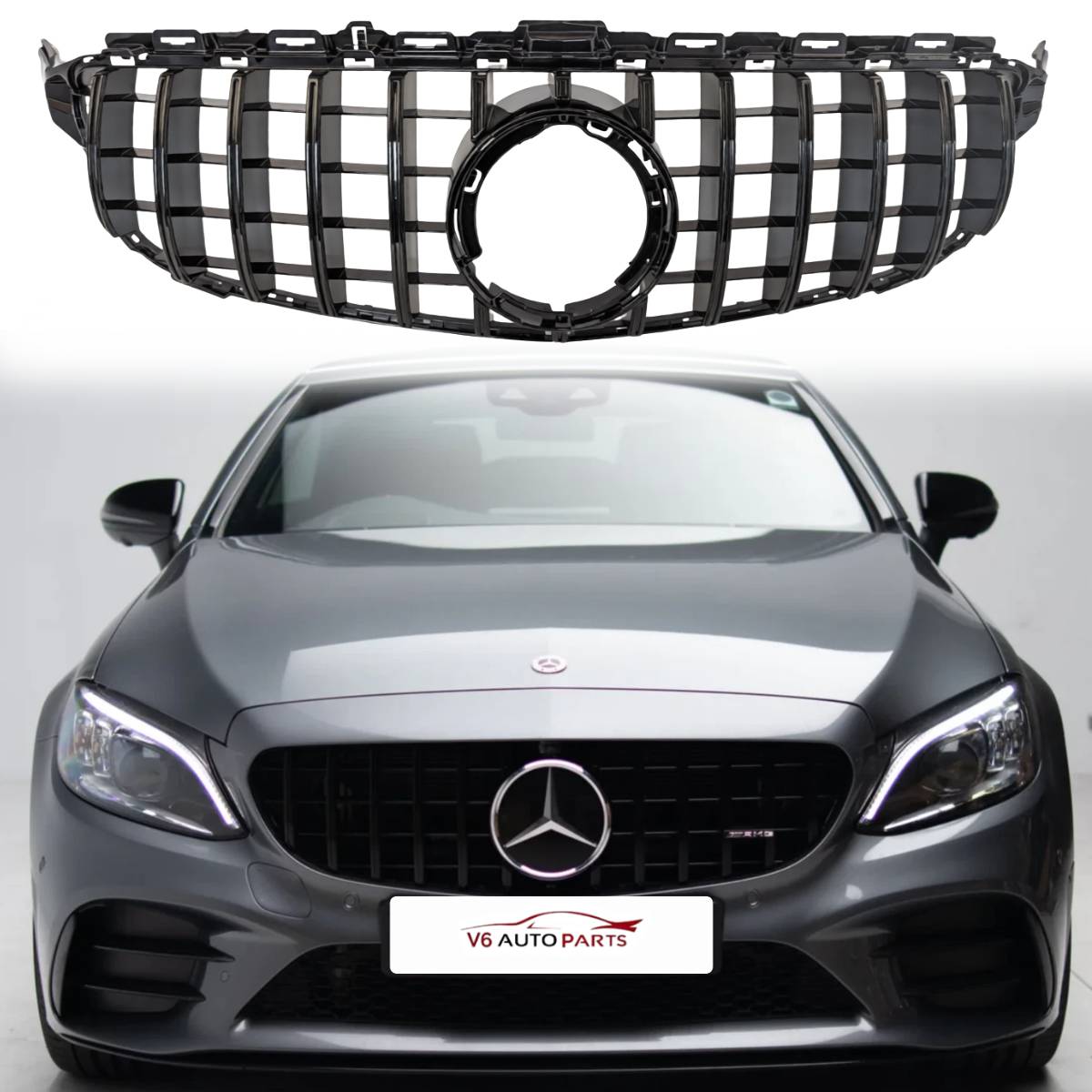 Front Bumper Panamericana Gloss Black Grille – Mercedes C‑Class S205 (2018–2020 C43 AMG)