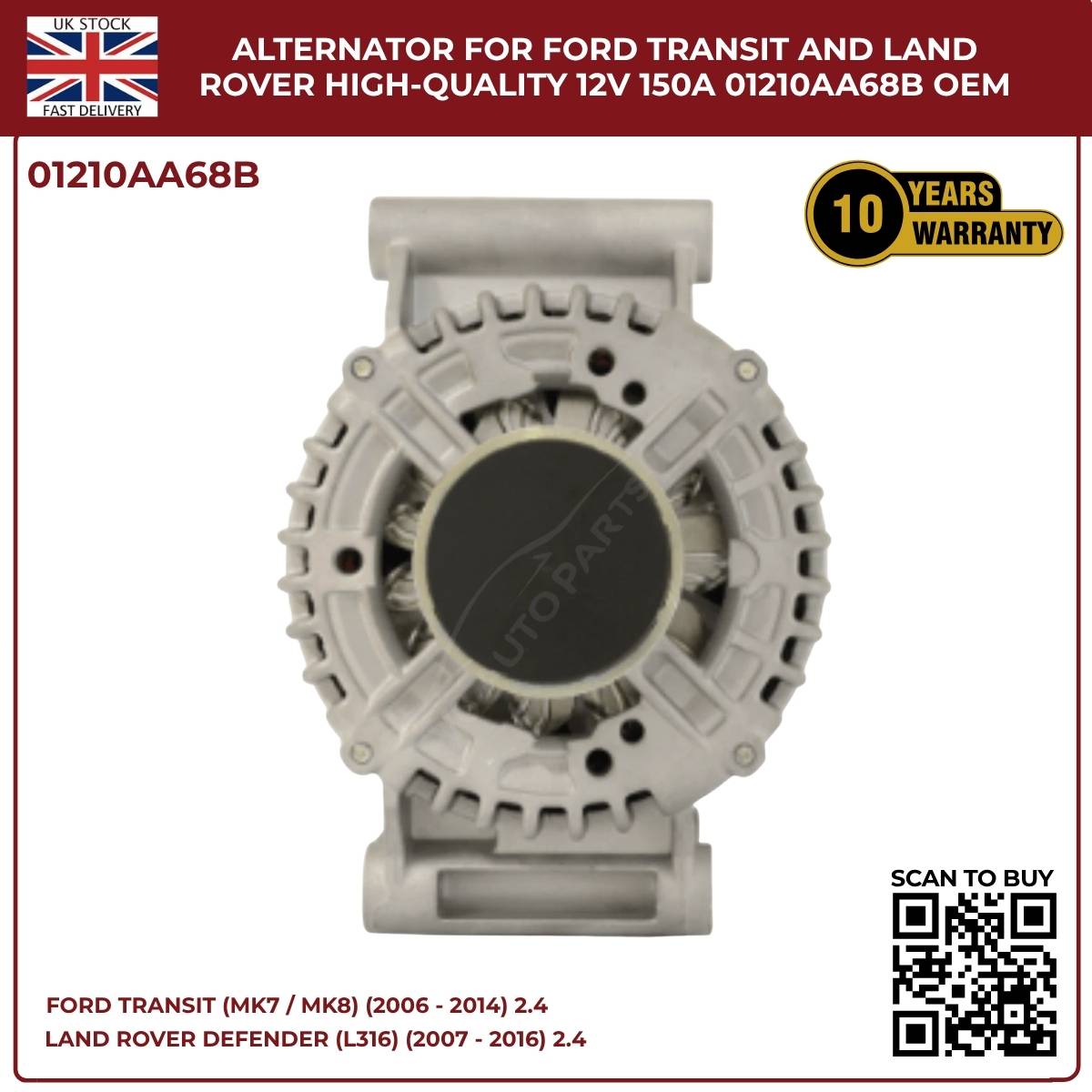 Ford Transit MK7 Alternator 2.4 TDCi Diesel 2006‑2014 – OEM Replacement (1372737 / 1581844 / 1730987)