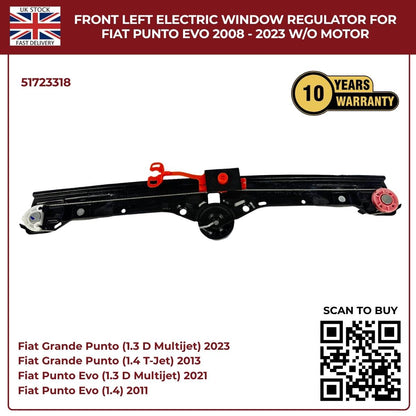 Front Left Electric Window Regulator (No Motor) – Fits Fiat Grande Punto & Punto Evo 2005–2023 | OEM 51723318