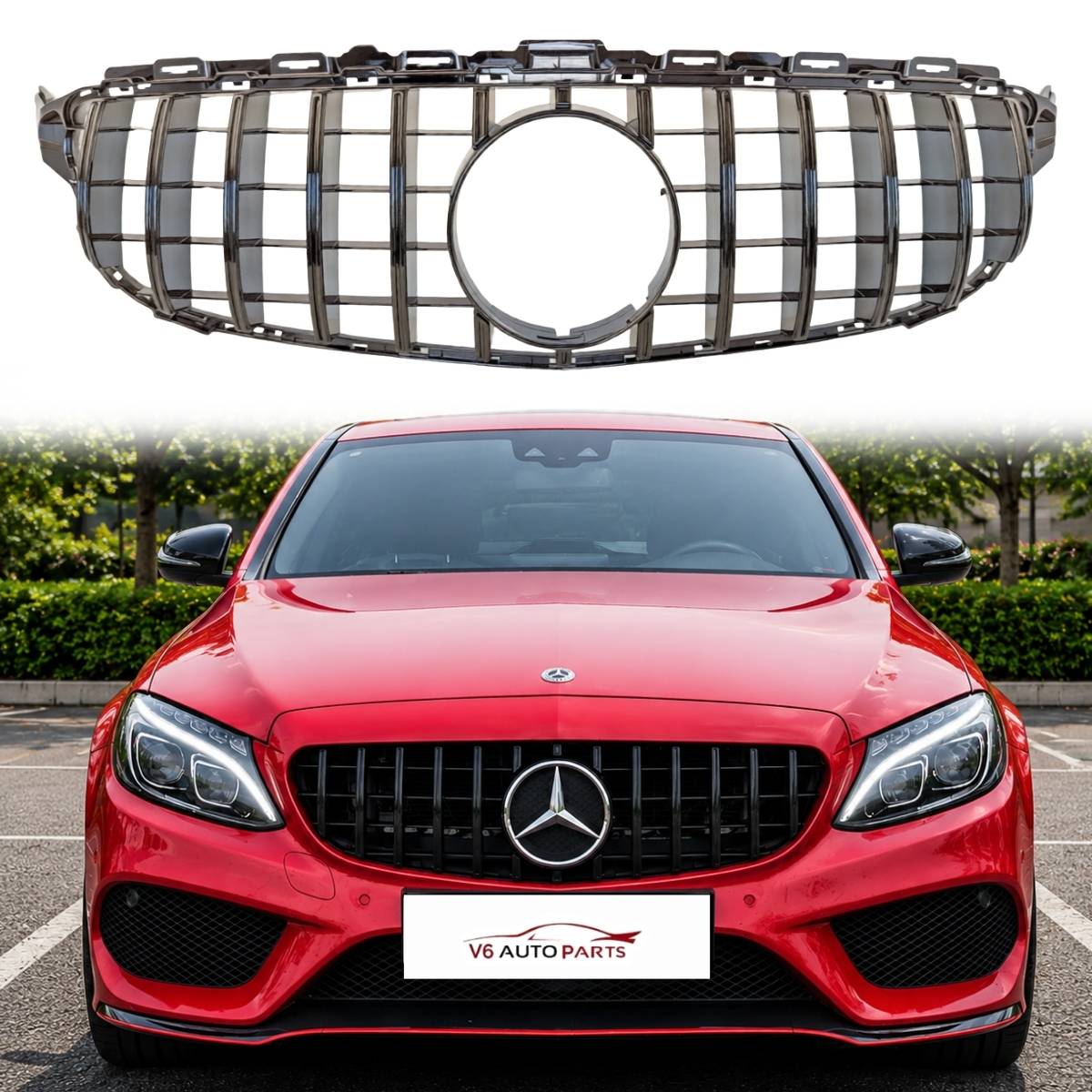Mercedes Benz C-Class A205 C200d / C300 (2016–2018) Front Radiator Gloss Black Grille – Premium Replacement