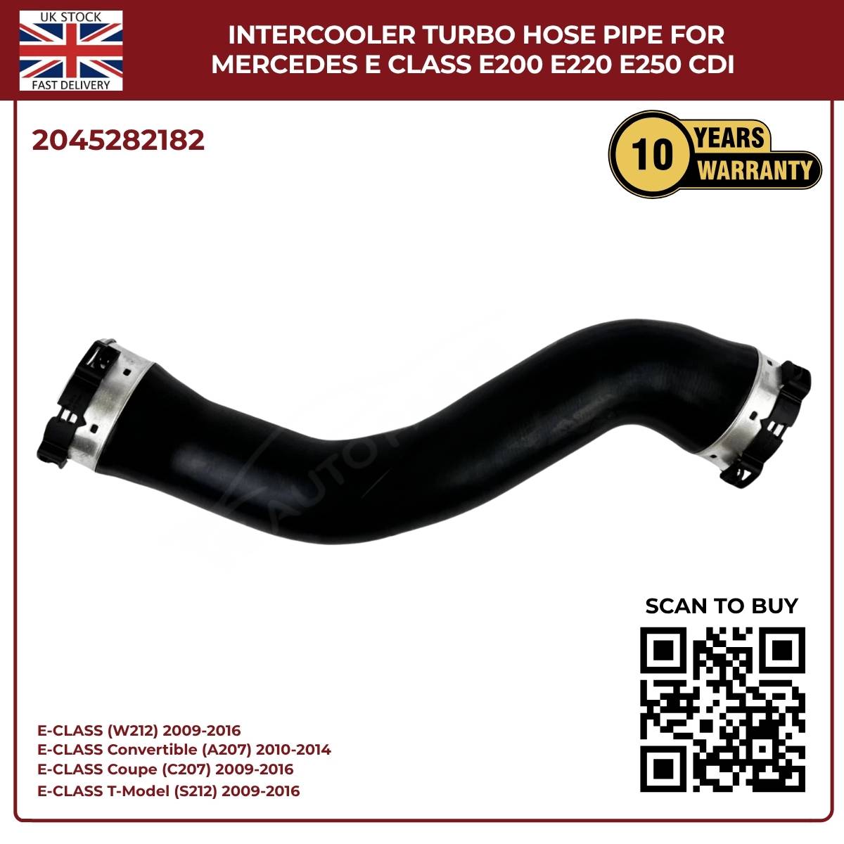Mercedes-Benz Intercooler Turbo Hose Pipe – Fits E-Class E200, E220, E250 CDI (OE 2045282182)