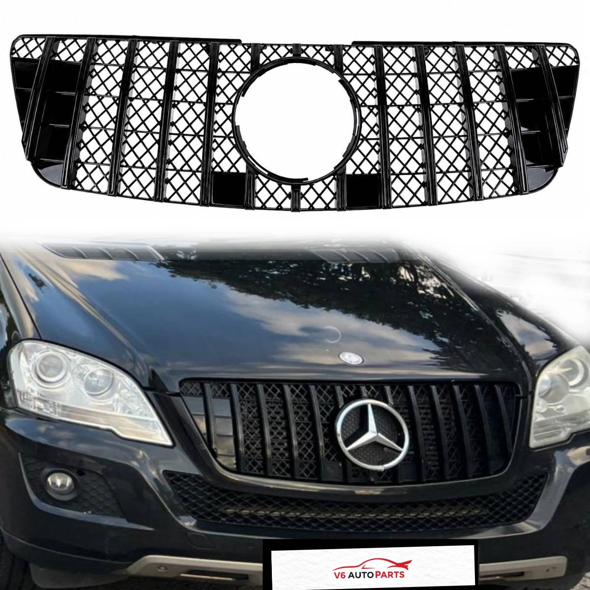 For Mercedes M-Class W164 Front GT Grille – Gloss Black (ML320/ML350/ML550, 2009–2012)