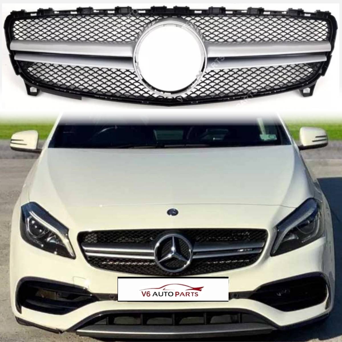 Mercedes-Benz A-Class W176 (2015–2018) Front Bumper Chrome AMG Grille – Fits A160, A200, A45 Facelift