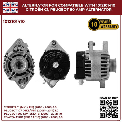 80A Alternator Fits Peugeot 107 1.0 2005‑2016 · Ref 102211‑8731 / DAN1035 / 0986049960 / DRA0248
