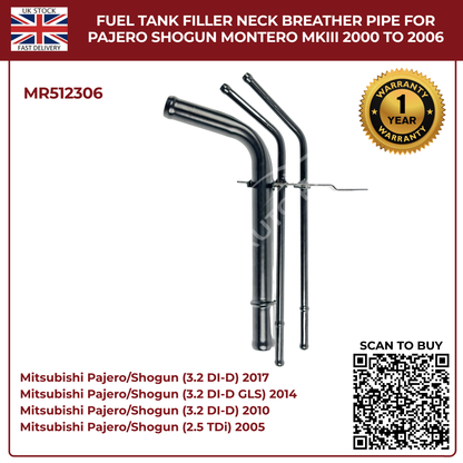 Fuel Tank Filler Neck Breather Pipe MR512306 For Mitsubishi Pajero Shogun Montero MK3 (2000–2006 Diesel)