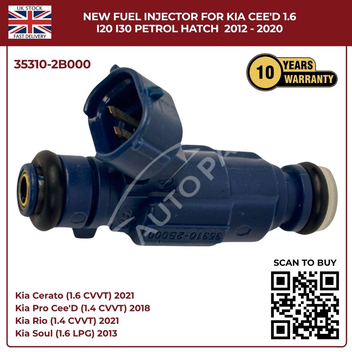 Fuel Injector 35310-2B000 | Fits Kia Cee’D, i20, i30 (2012–2020) 1.6 Petrol Hatch | OE Replacement