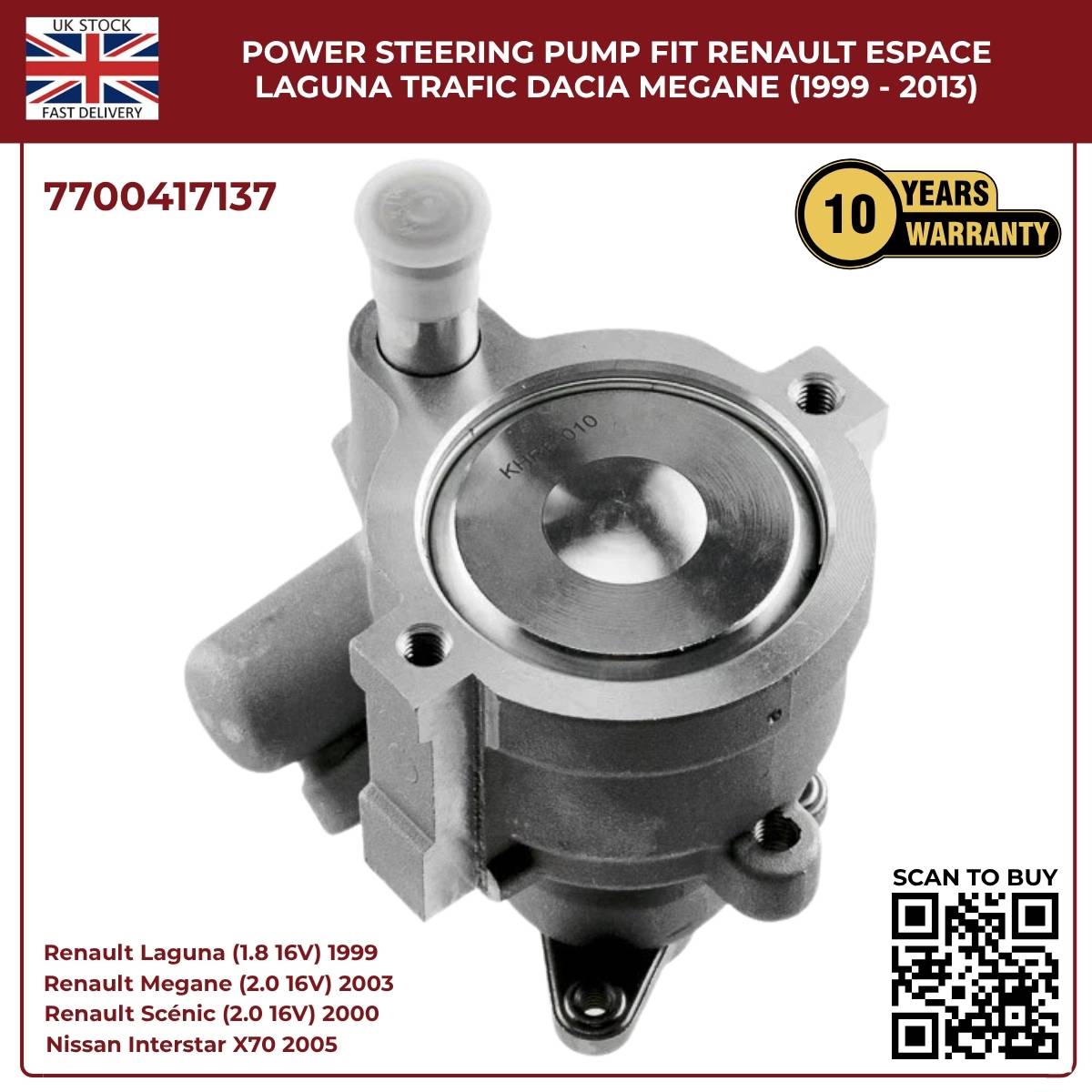 Image of power steering pump 7700417137 for Renault Trafic and Dacia petrol models
