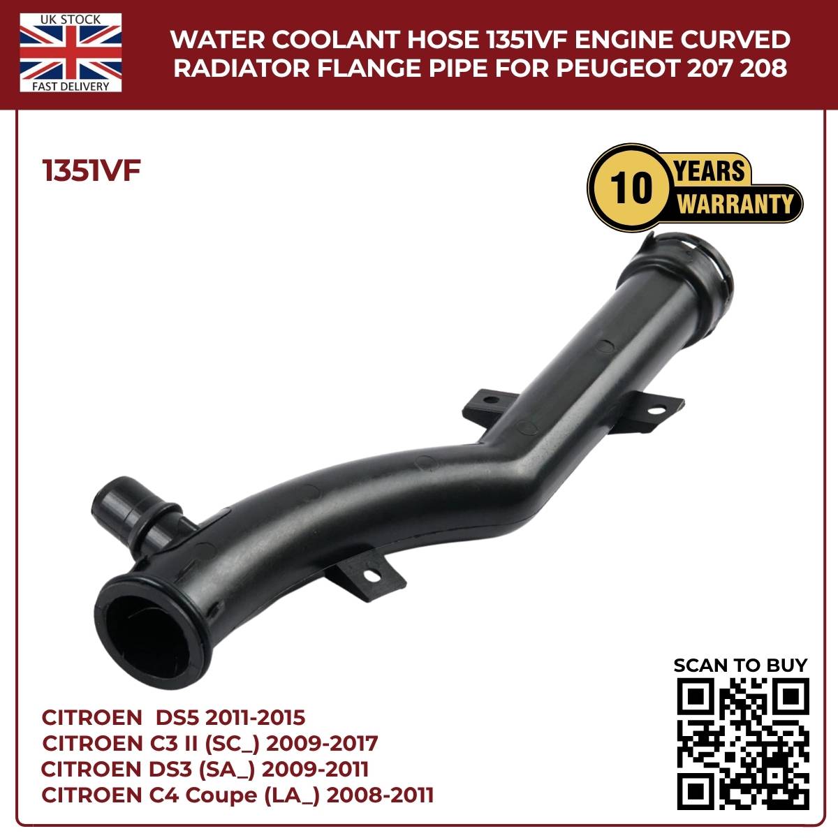 Water Coolant Hose  1351VF – Rear Right Engine Radiator Pipe for Peugeot & Citroën
