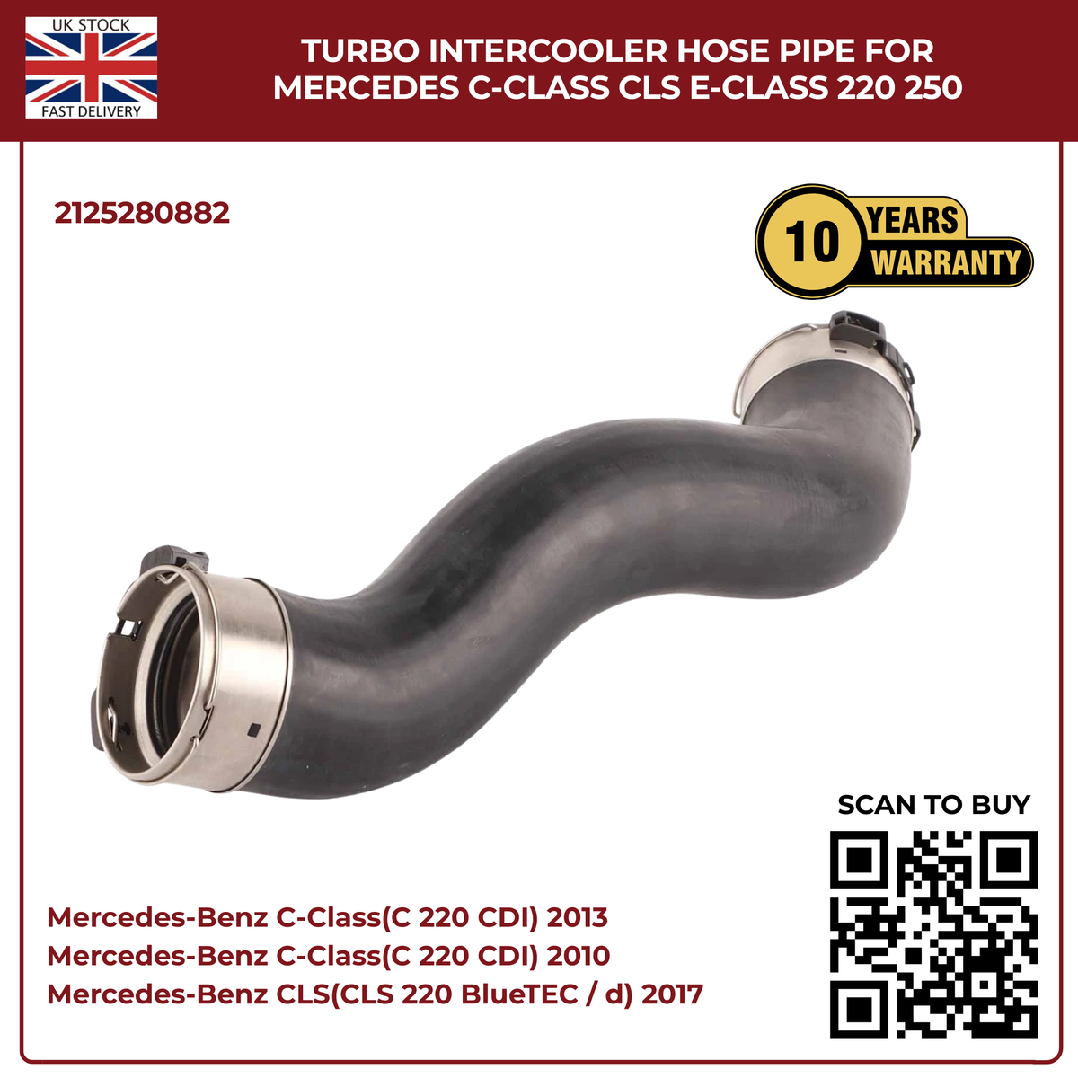 Turbo Intercooler Hose Pipe for Mercedes-Benz C-Class, CLS & E-Class 220/250 CDi BlueTEC – OEM 2125280882