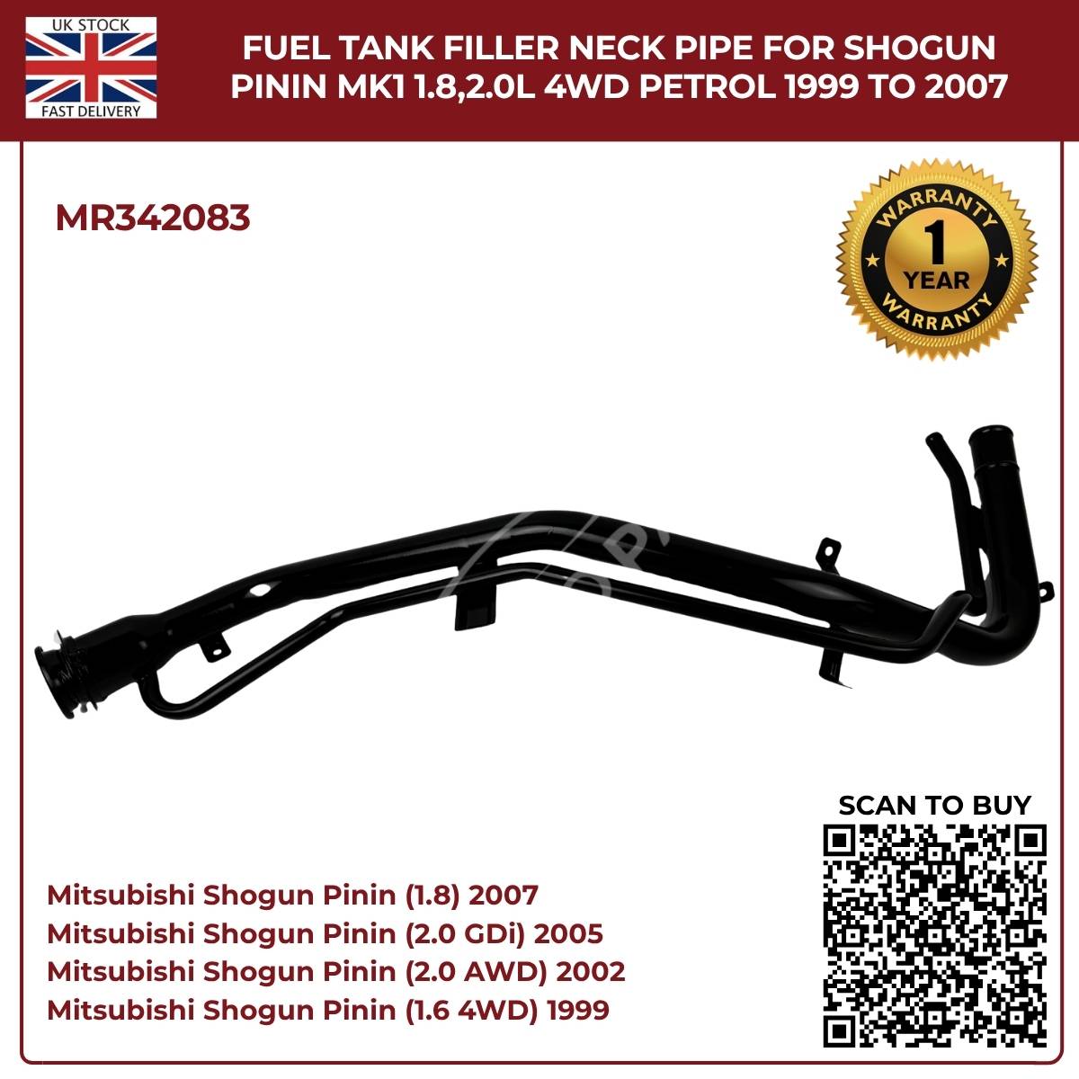 Fuel Filler Neck Pipe MR342083 for Mitsubishi Shogun Pinin MK1 1999–2007 AWD Petrol 1.8