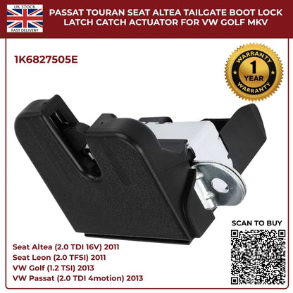 Tailgate Boot Lock Latch Catch Actuator – Fits VW Golf Mk5 Mk6, Passat, Touran, Seat Altea Leon Toledo