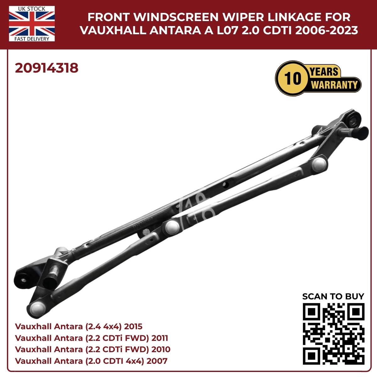 Front Windscreen Wiper Linkage Assembly – Fits Vauxhall Opel Antara 2007‑Onwards (Diesel & Petrol) | OE Ref 20914318