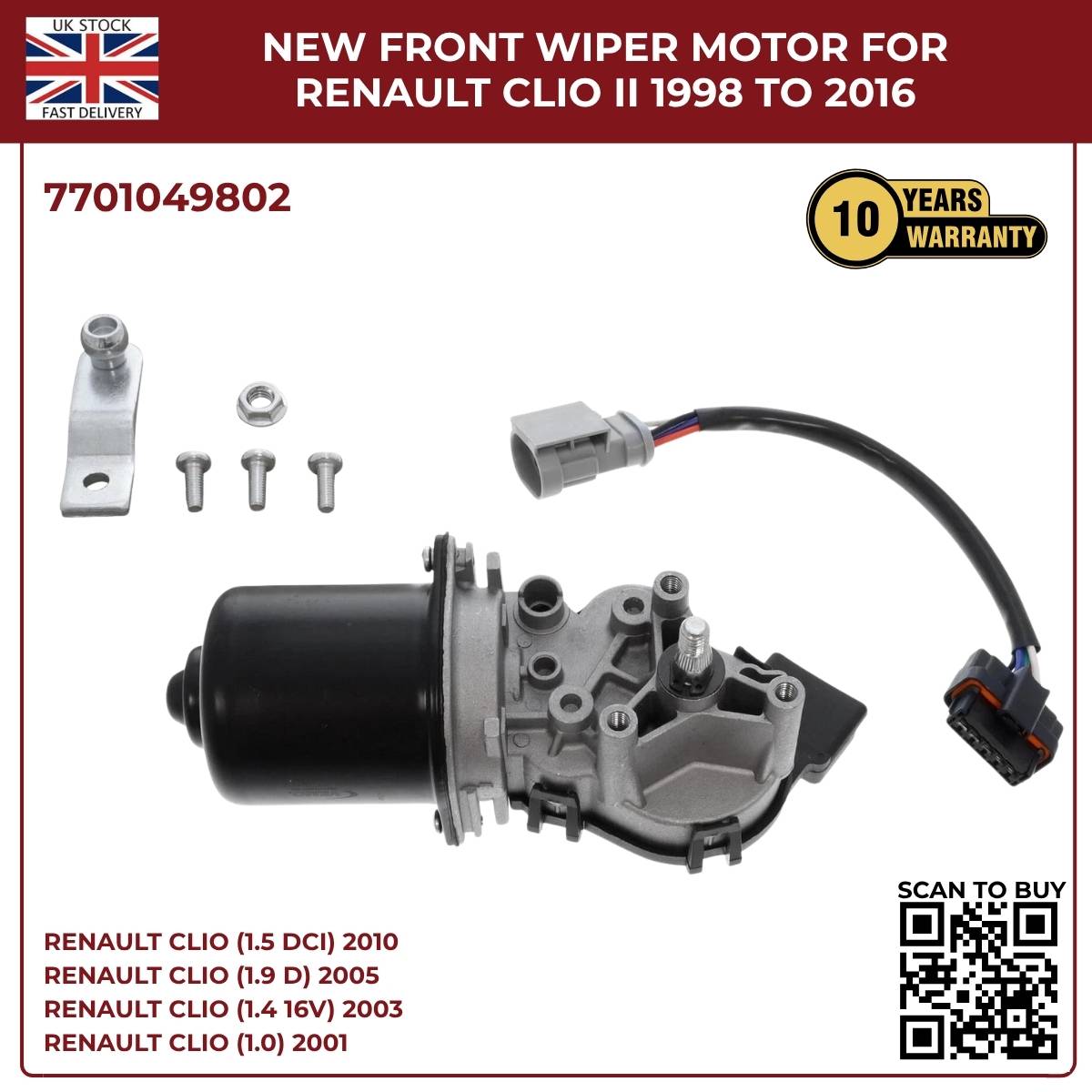 Front Wiper Motor Assembly for Renault Clio II (1998–2016) & Thalia I (1998–2009) FWD – OEM 7701049802