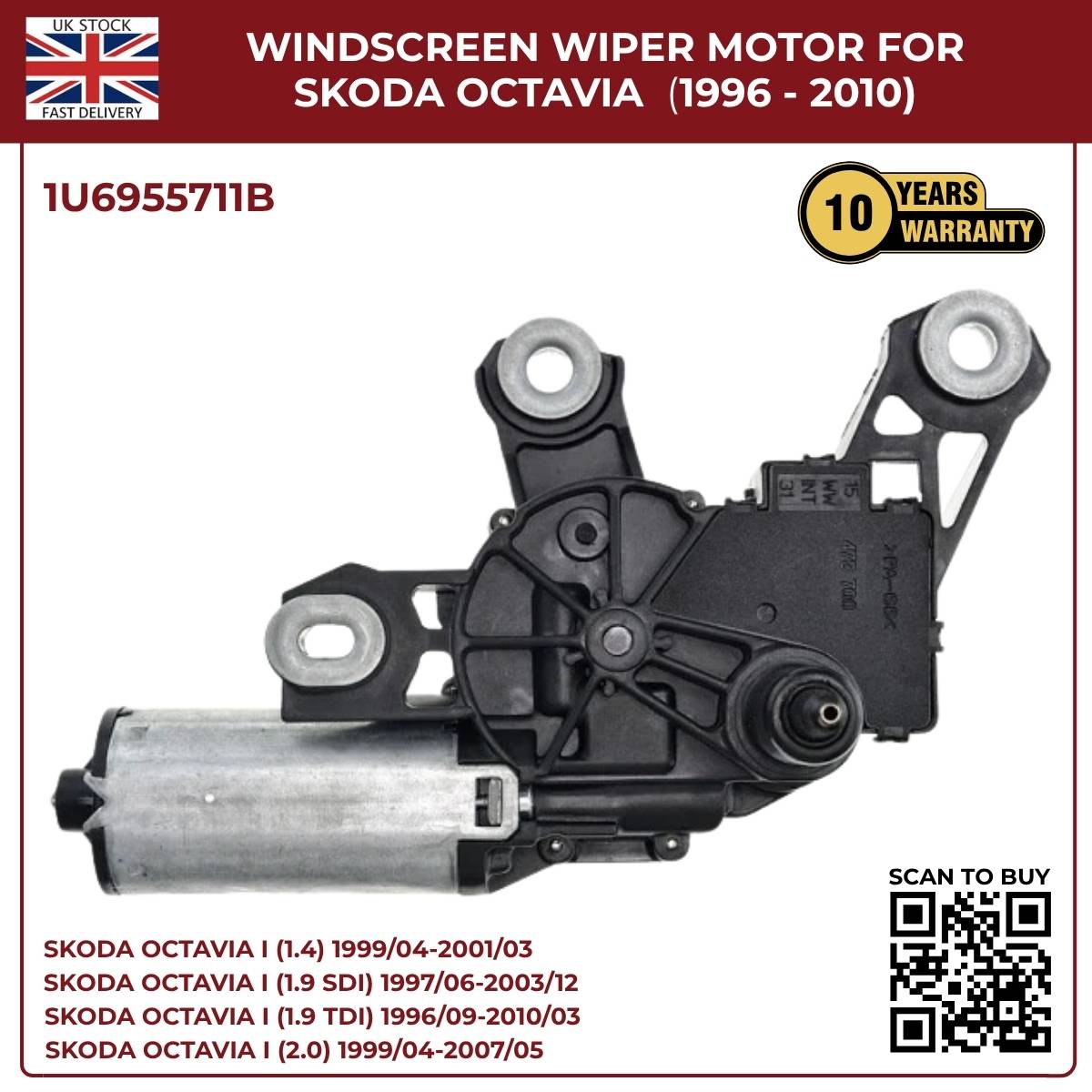 image of Skoda Octavia Rear Windshield Wiper Motor Assembly OEM 1U6955711B