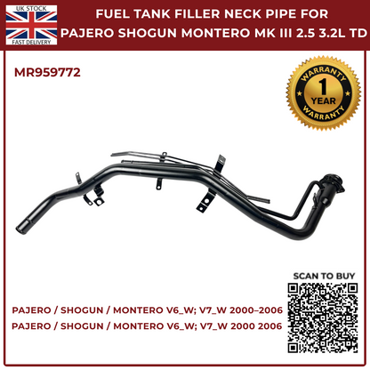 Fuel Tank Filler Neck Pipe MR959772 for Mitsubishi Pajero Shogun Montero Mk3 2000–2006 TD