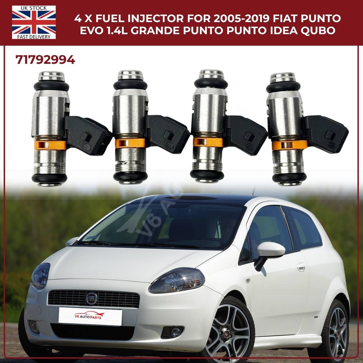 4x Fuel Injectors – Fits Ford Ka 1.2 (2009‑2019) & Fiat Punto Evo 1.4 Petrol – OEM 71792994