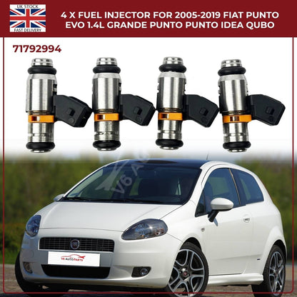 4x Fuel Injectors – Fits Ford Ka 1.2 (2009‑2019) & Fiat Punto Evo 1.4 Petrol – OEM 71792994