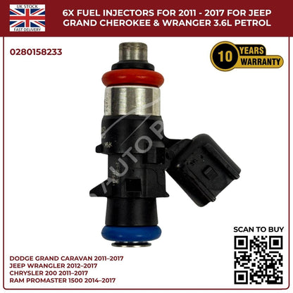 6× Fuel Injectors (0280158233) – Fits Chrysler 200, 300, Town & Country 3.6L V6 Pentastar (2011–2017)