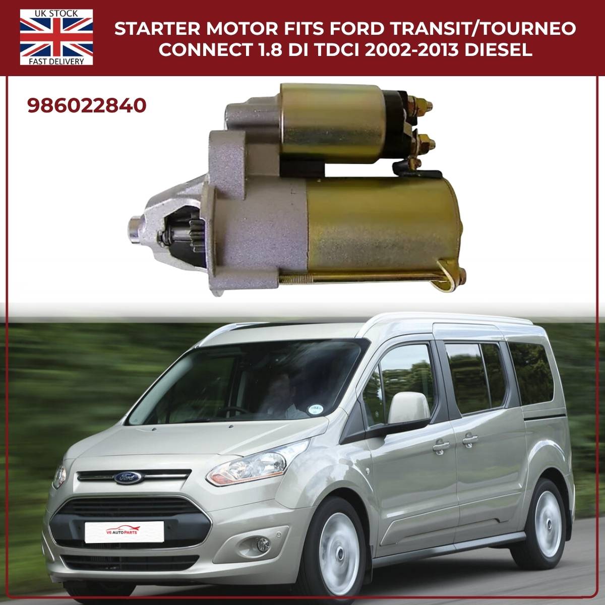 Ford Transit/Tourneo Connect 1.8 Diesel Starter Motor (2002–2013, DI/TDCi)