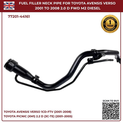 Fuel Filler Neck Pipe for Toyota Avensis Verso 2.0D-4D Diesel (2001–2008) | OE-Equivalent Replacement 77201-44161