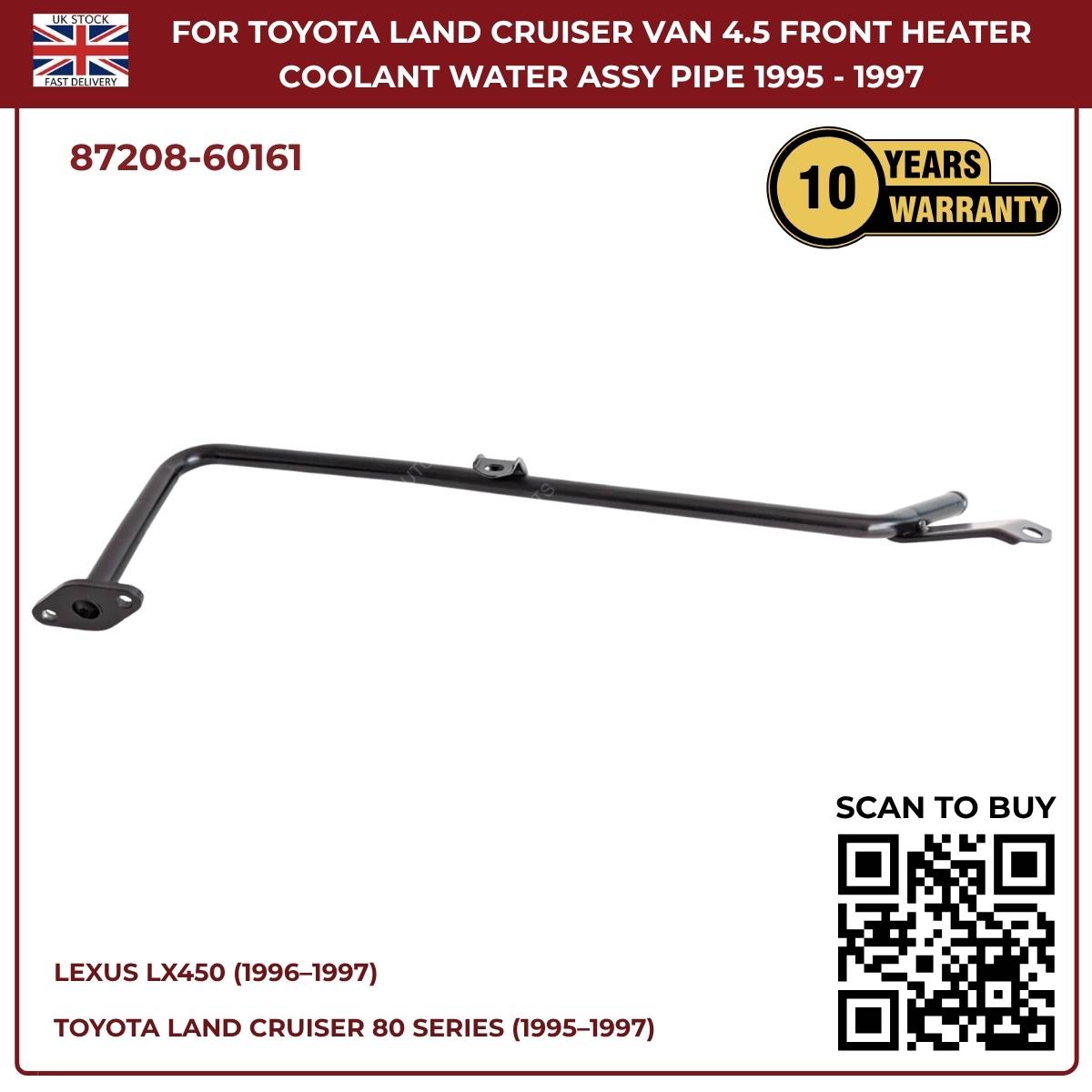 Lexus LX450 Front Heater Coolant Water Outlet Pipe (1996–1997, 1FZ‑FE Petrol, OEM Replacement 87208‑60161)