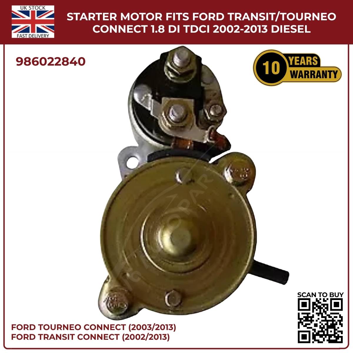 Ford Transit/Tourneo Connect 1.8 Diesel Starter Motor (2002–2013, DI/TDCi)