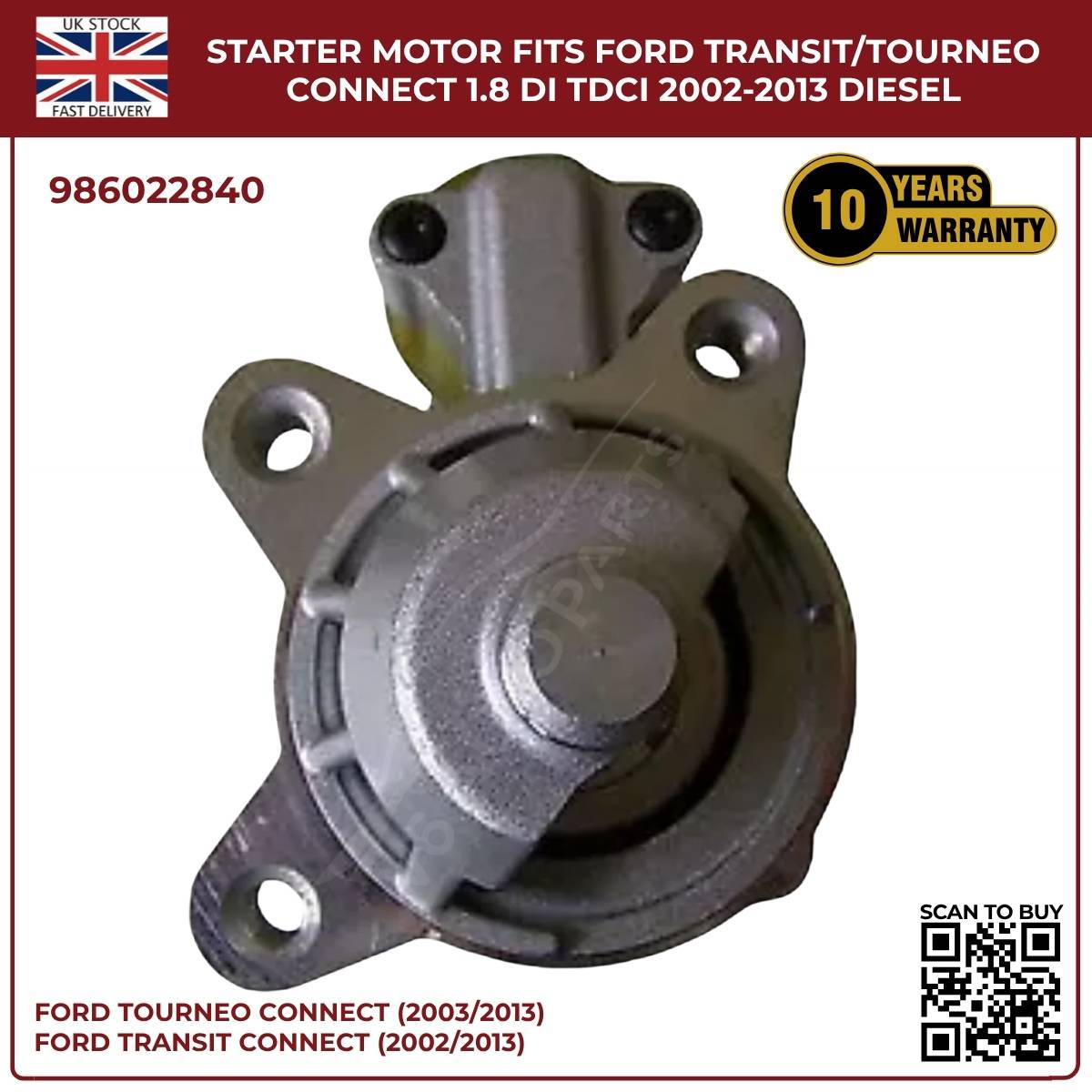 Ford Transit/Tourneo Connect 1.8 Diesel Starter Motor (2002–2013, DI/TDCi)