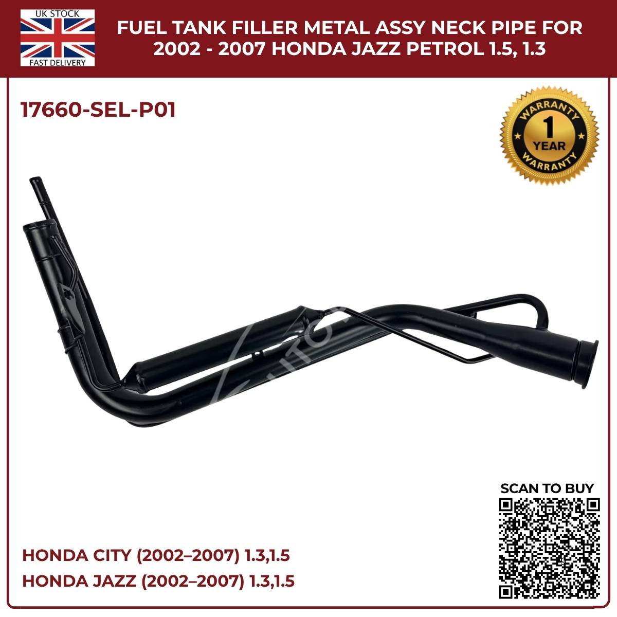 Image of replacement fuel tank filler neck pipe 17660-SEL-P01 for Honda City