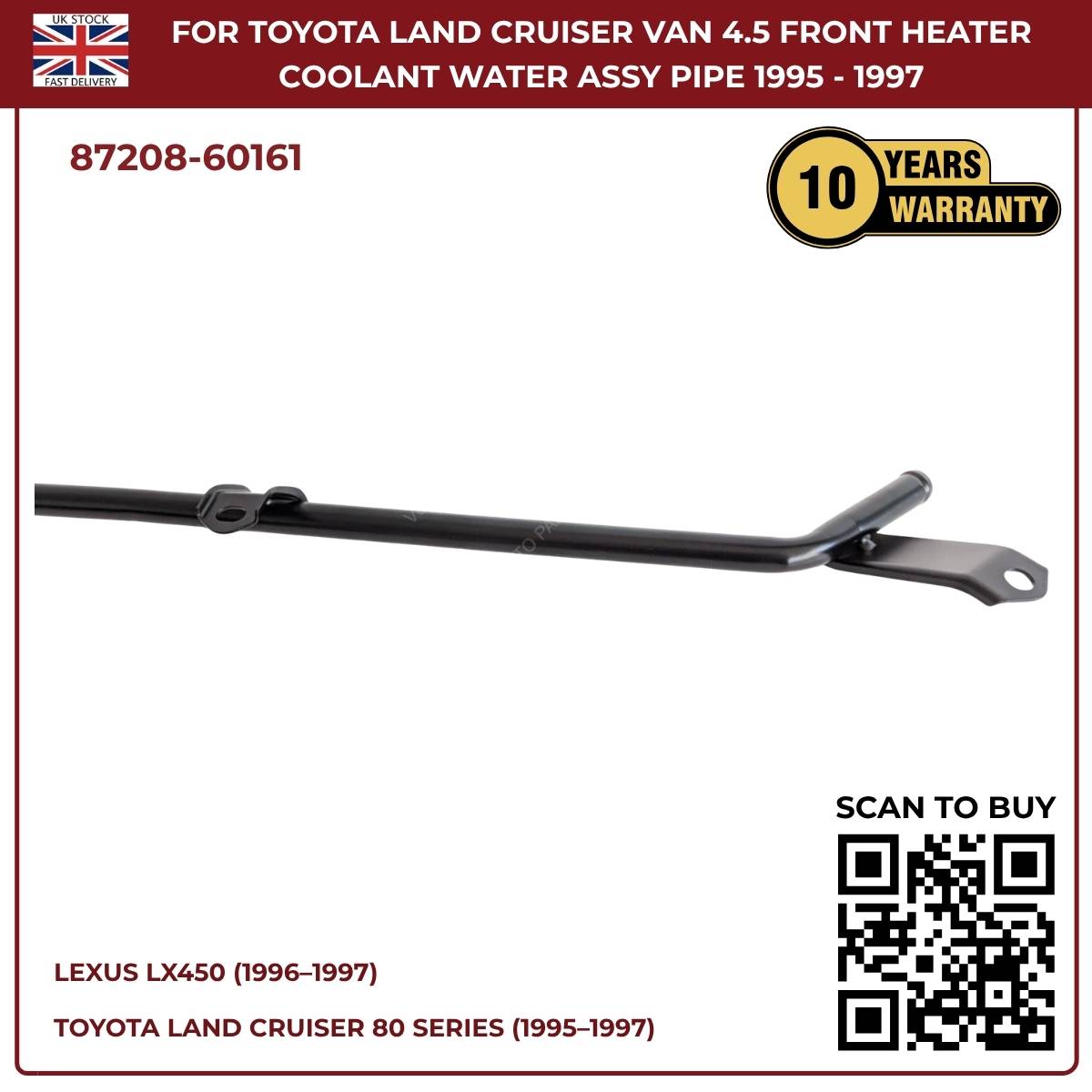 Lexus LX450 Front Heater Coolant Water Outlet Pipe (1996–1997, 1FZ‑FE Petrol, OEM Replacement 87208‑60161)