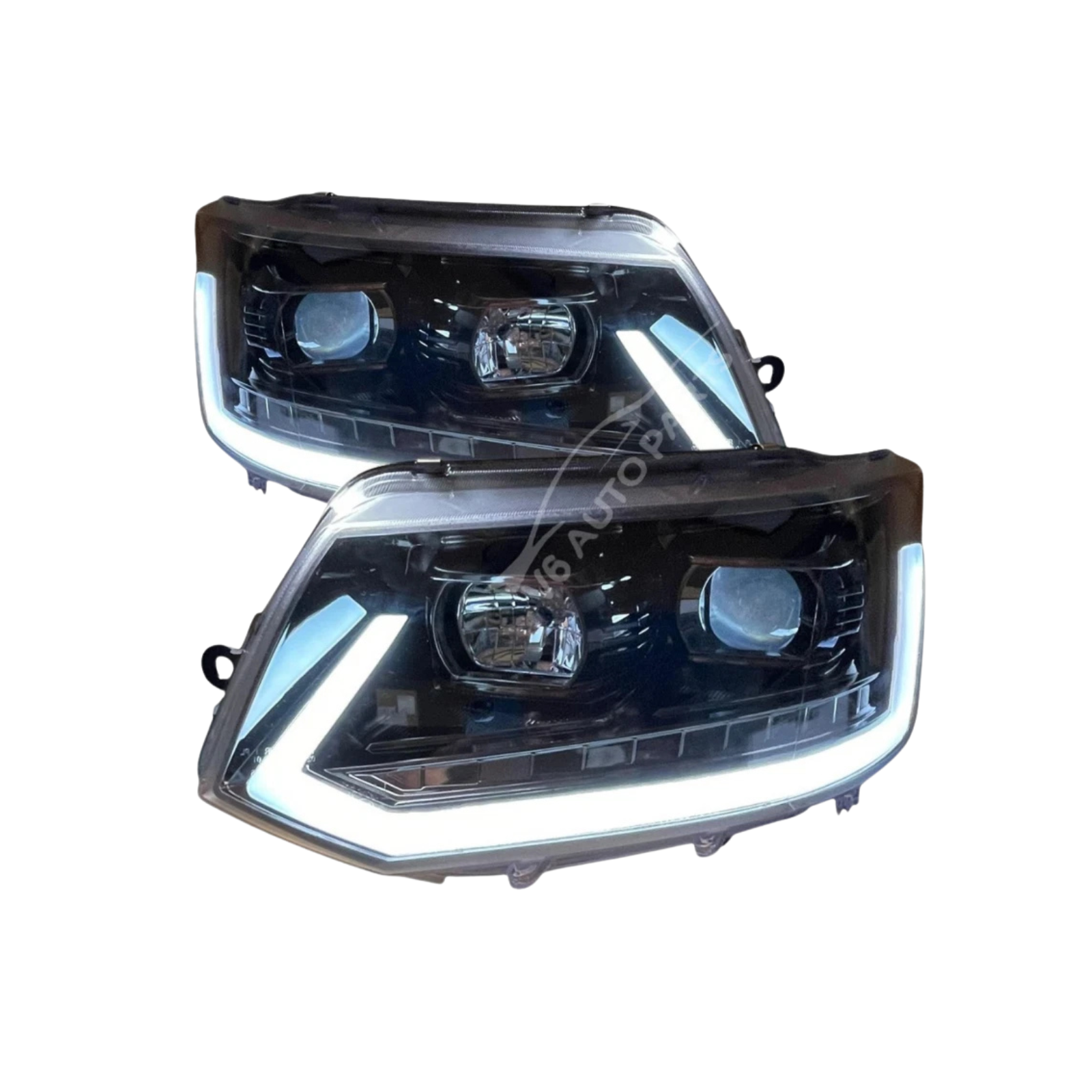 Black Dynamic LED Headlights with Sequential Indicators — VW Transporter T5 (2003‑2009, Facelift Models)