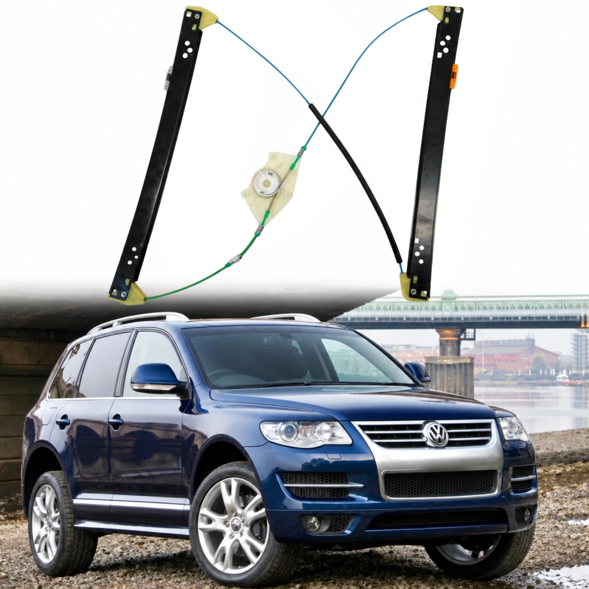 Image of Volkswagen Touareg Front Right Door Window Lifter Mechanism 7L0837462F