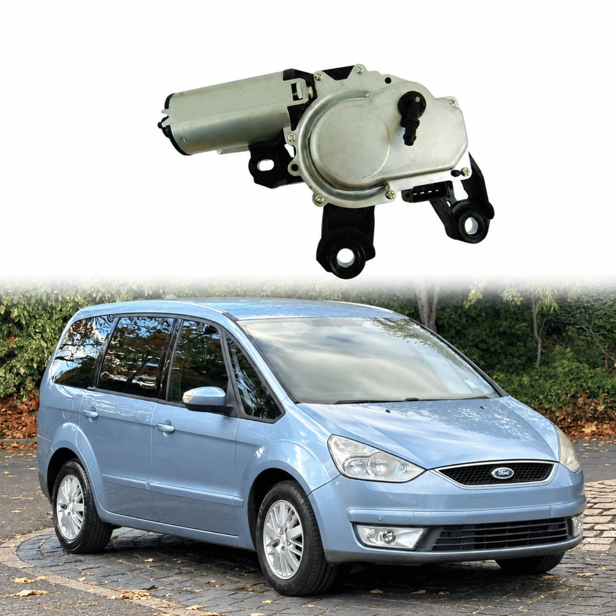 image of rear windshield wiper motor replacement for Ford Galaxy VW Sharan and SEAT Alhambra OEM 7M3955711C
