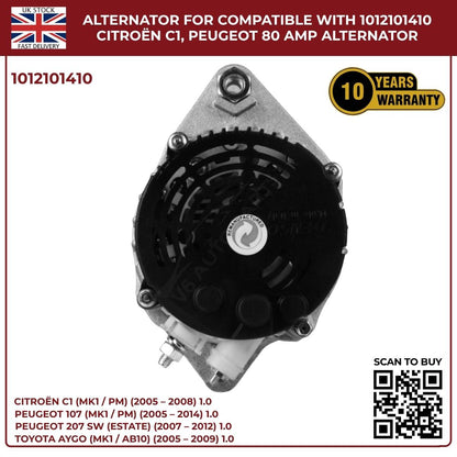 80A Alternator Fits Peugeot 107 1.0 2005‑2016 · Ref 102211‑8731 / DAN1035 / 0986049960 / DRA0248