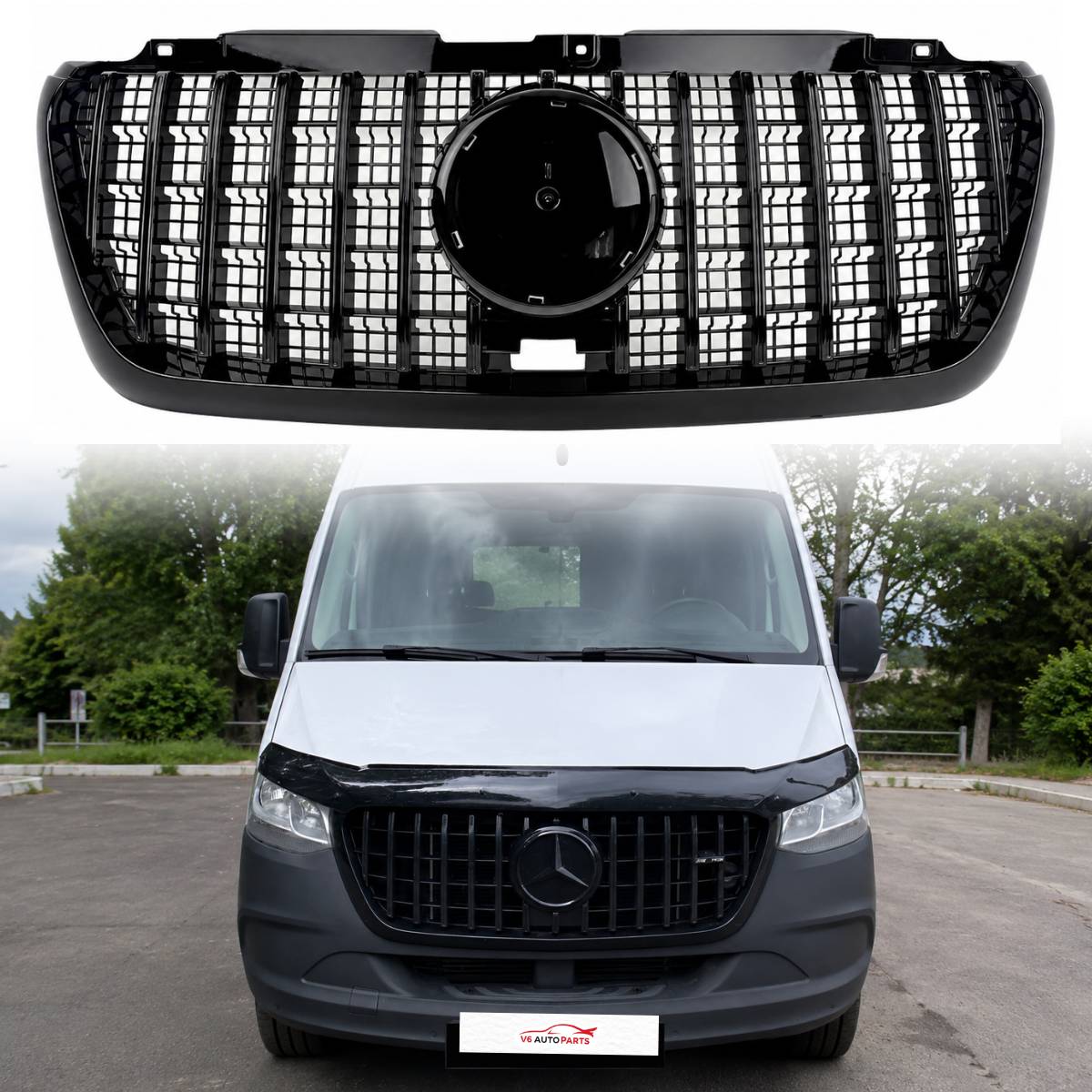 For Mercedes-Benz Sprinter W907 Panamericana Gloss Black Front Bumper Grille 2018–2025 – Cab & Van