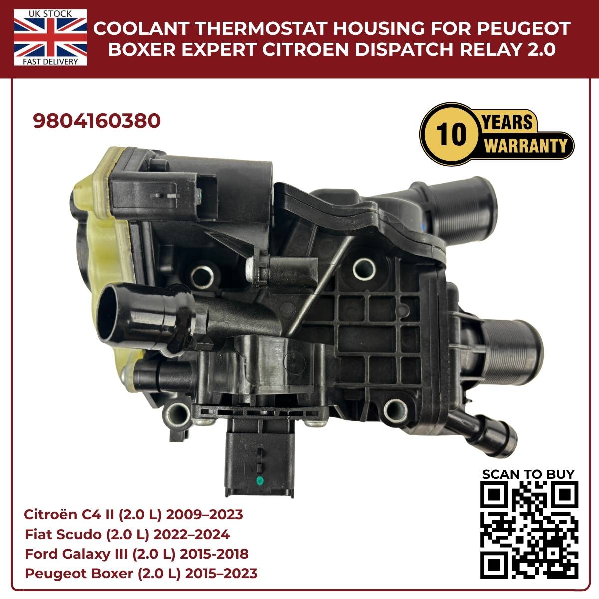 Coolant Thermostat Housing 9804160380 for Ford, Peugeot, Toyota & Vauxhall 2.0 Diesel Engines