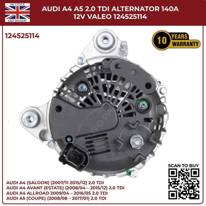 Bosch/VALEO Alternator 140A 12V – Fits Audi A4 A5 2.0 TDI – Part No. 0124525114