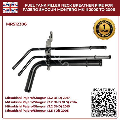 Fuel Tank Filler Neck Breather Pipe MR512306 For Mitsubishi Pajero Shogun Montero MK3 (2000–2006 Diesel)